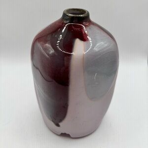 LASLO MIKASA Asian stoneware Vase JAPAN vase. Maroon, grey, mauve.